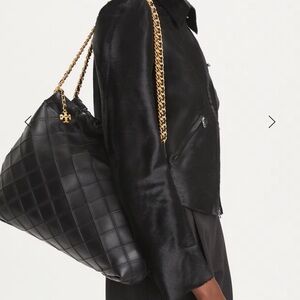 Tory Burch Black Quilted Shoulder Bag with Gold Chain Strap